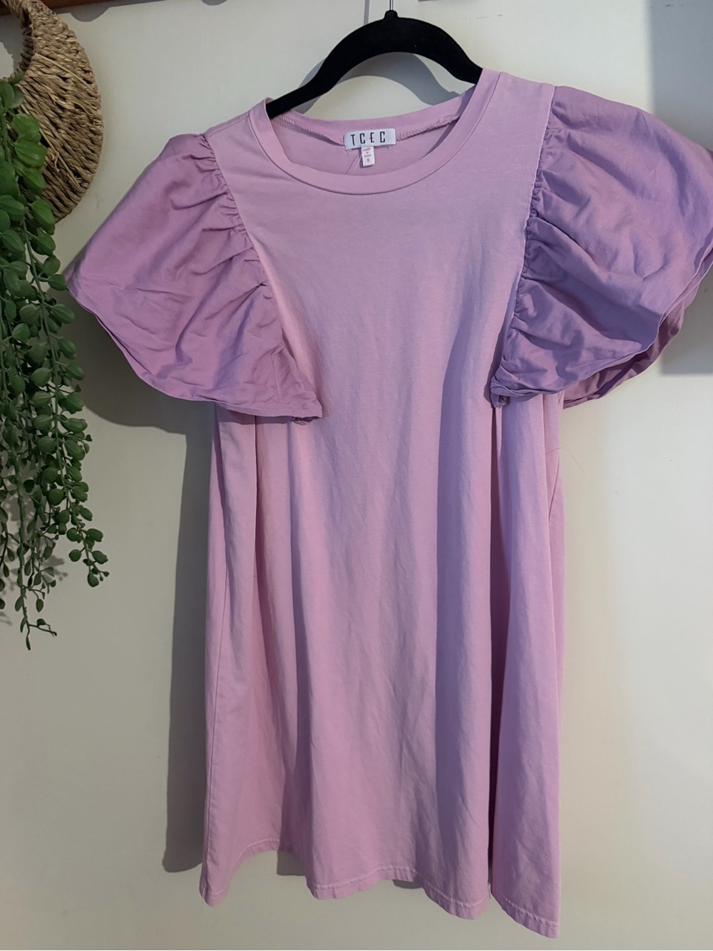 TCEC Pastel Purple Ruffle-Sleeve Casual Women’s Dress
